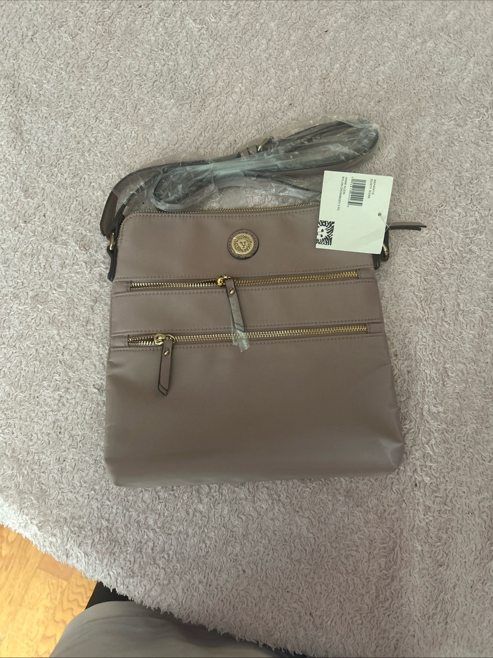 Anne Klein Dusty Rose Crossbody Bag w/ Zipper Accents & Gold Hardware NWT